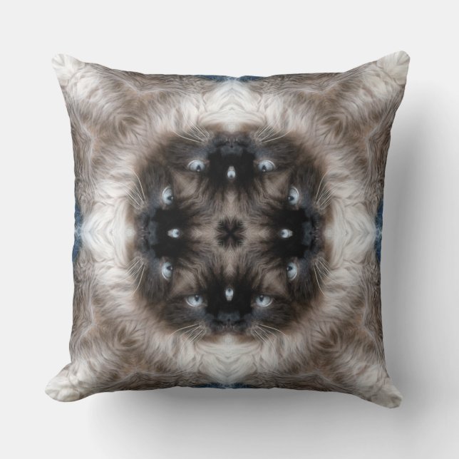 Kaleidoscope Siamese Cat Pattern with Blue Eyes Cushion (Front)