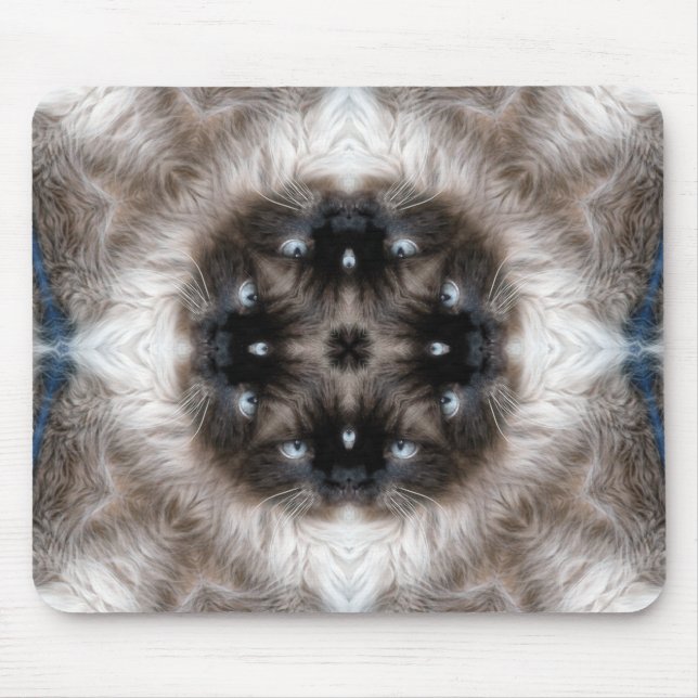 Kaleidoscope Siamese Cat Pattern with Blue Eyes Mouse Pad (Front)