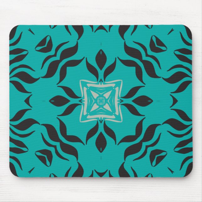 Kaleidoscope Square, Aqua Blue, Grey, Black Mouse Pad (Front)