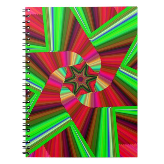 Kaleidoscope Star Art Red Green Notebook (Front)