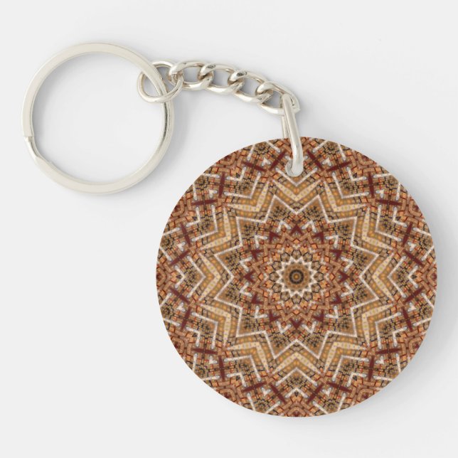 Kaleidoscope Star Mandala Amber Pattern Key Ring (Front)