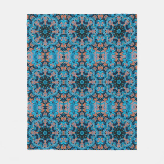 Kaleidoscope Star Pattern in Blue and Orange Fleece Blanket (Front)