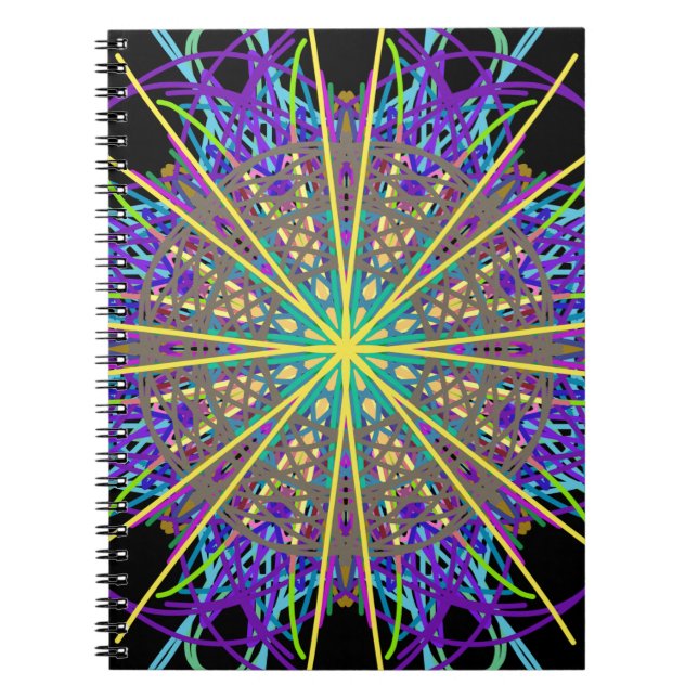Kaleidoscope Star, Purple Orange Green Art Spiral Notebook (Front)