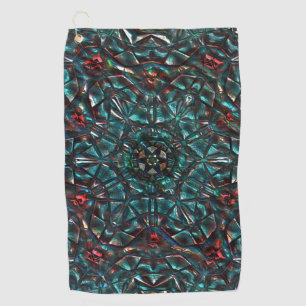 Kaleidoscope style old metal chrome blue green to golf towel
