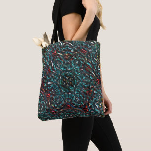 Kaleidoscope style old metal chrome blue green to  tote bag