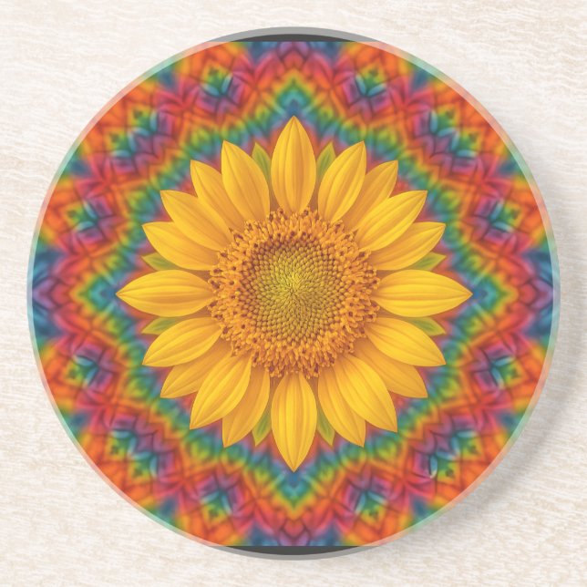 Kaleidoscope Sunflower  Coaster (Front)