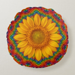 Kaleidoscope Sunflower Round Cushion