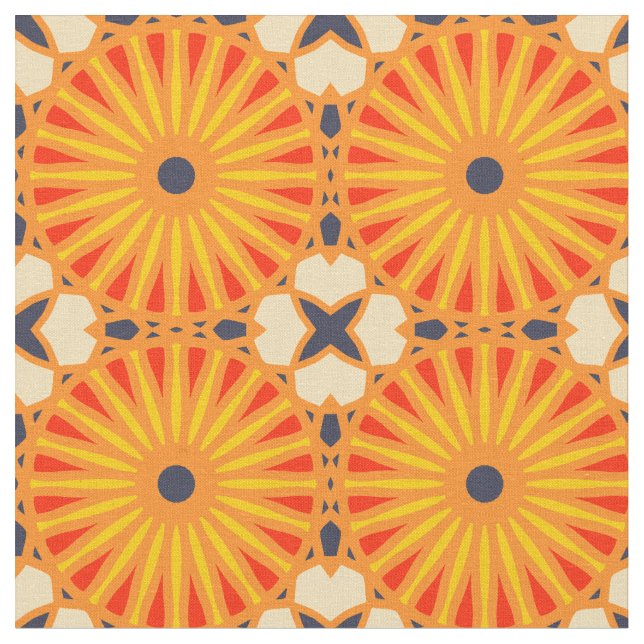 Kaleidoscope Wheel Pattern P Dark Blue Red Yellow Fabric (Close Up)