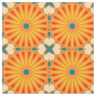 Kaleidoscope Wheel Pattern P Teal Red Yellow Fabric