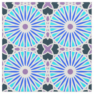 Kaleidoscope Wheel Pattern P White Blue Purple Fabric