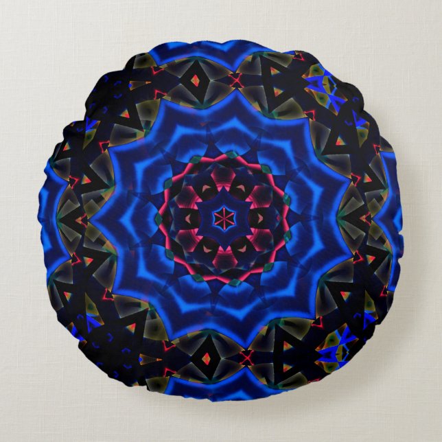 Kaleidoscope with circle, salmon to blue gradient  round cushion (Front)