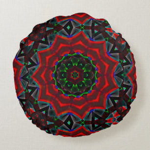 kaleidoscope with circular, green and red gradient round cushion