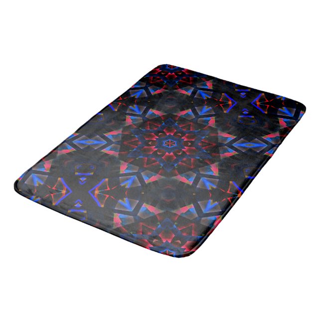 Kaleidoscope with hexagon, blue to salmon gradient bath mat (Angled)