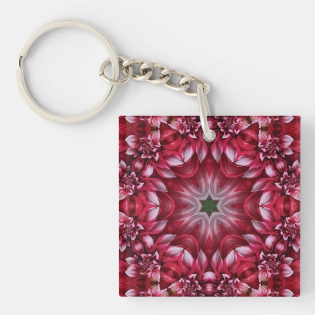 Kaleidoscopic Crimson Dahlia  Key Ring (Front)