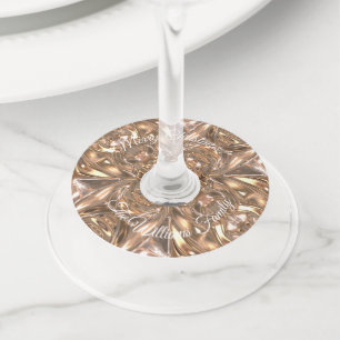 Kaleidoscopic Design Gold Chic Add Name and Text Wine Glass Tag