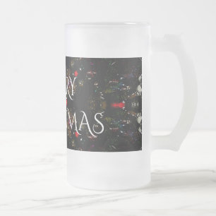 Kaleidoscopic Flower Design Red Black and White Frosted Glass Beer Mug