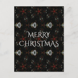 Kaleidoscopic Flower Design Red Black and White Holiday Postcard