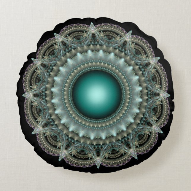 Kaleidoscopic fractal ornament round cushion (Front)