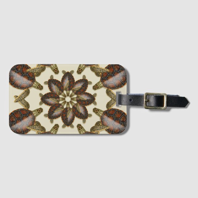 Kaleidoscopic Green Turtle Hatchlings Luggage Tag (Front Horizontal)