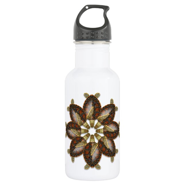 Kaleidoscopic Green Turtle Water Bottle (Front)
