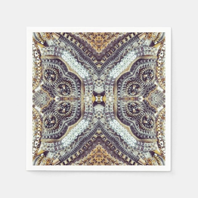 Kaleidoscopic grey Gold Medallion steampunk gears Napkin (Front)