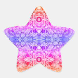 Kaleidoscopic Mandala in Blue, Yellow and Pink Star Sticker