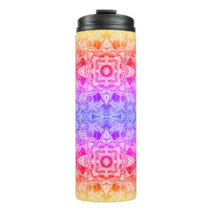Kaleidoscopic Mandala in Blue, Yellow and Pink Thermal Tumbler