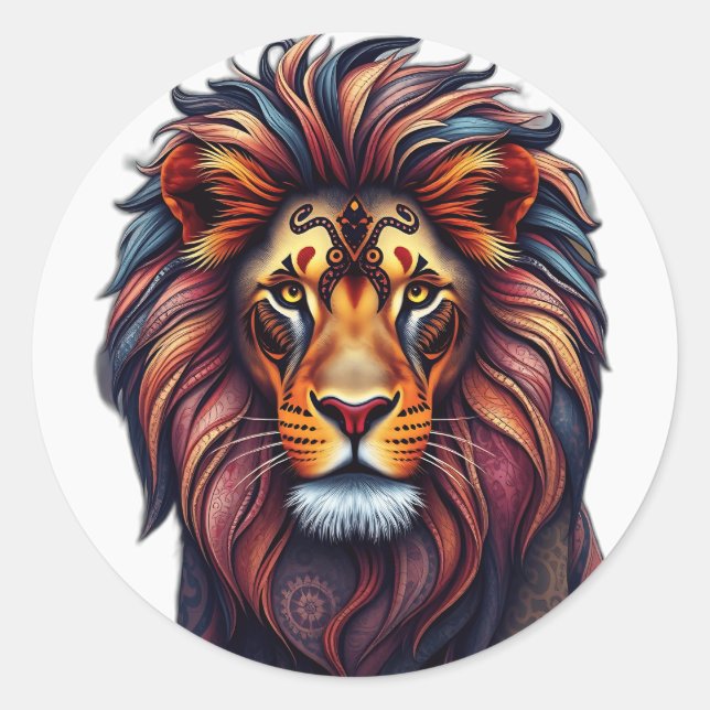 Kaleidoscopic Patterned Lion Art Classic Round Sticker (Front)