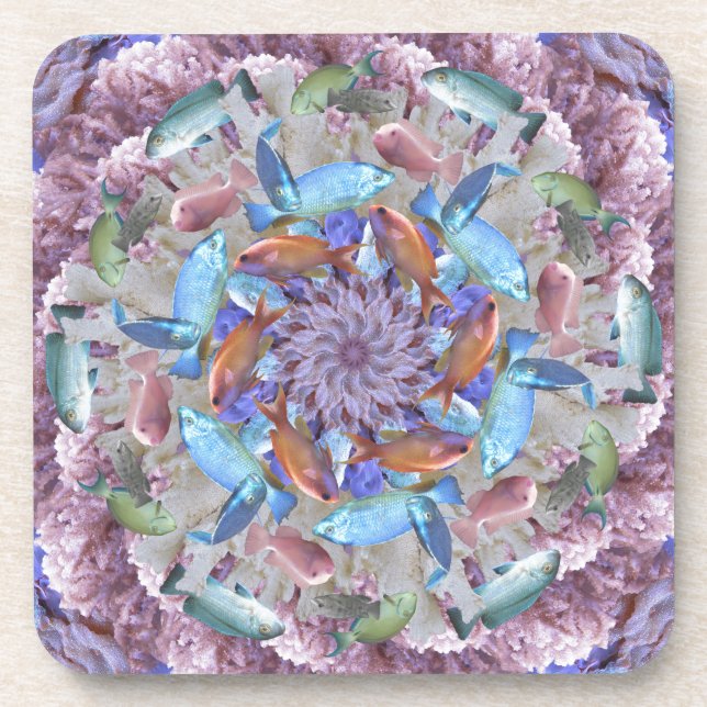 Kaleidoscopic Seascape in Bright Pastels Coaster (Front)