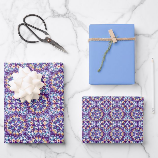 Kaleidoscopic Stained-glass Mandala Wrapping Paper Sheet (Front)