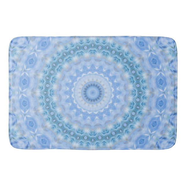 Kaleidoscopic summer circle mosaic print blue colo bath mat (Front)