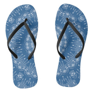 Kaleidoscopic summer circle mosaic print blue colo jandals