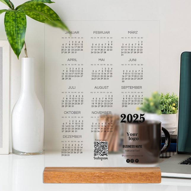Kalender Deutsch 2025 Full Year Calendar Qr Code  Acrylic Sign (Kalender Deutsch 2025 Full Year Calendar Qr Code Acrylic Sign)
