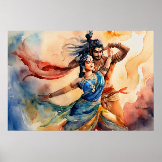 Kali and Shiva Dancing feet Painting Poster