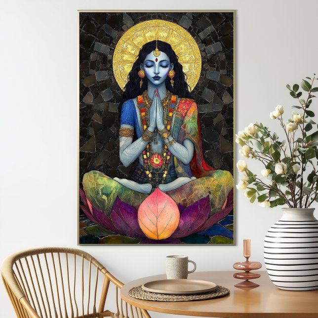 Kali in Meditation: Mosaic Blue Gold Goddess Art Poster (Creator Uploaded)