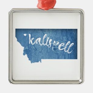 Kalispell Montana Wood Grain Metal Tree Decoration