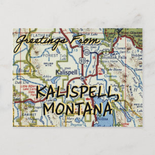 Kalispell MT Vintage Map Postcard
