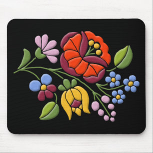Kalocsa Embroidery - Hungarian Folk Art black bg. Mouse Pad