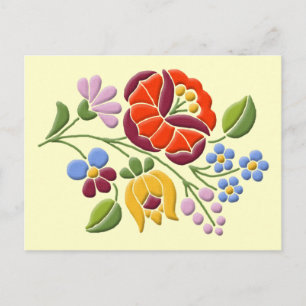 Kalocsa Embroidery - Hungarian Folk Art Postcard