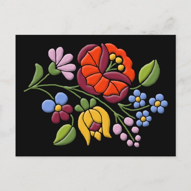 Kalocsa Embroidery - Hungarian Folk Art Postcard (Front)