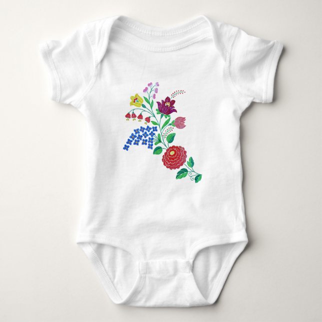 Kalocsai Flower Stem Baby Bodysuit (Front)