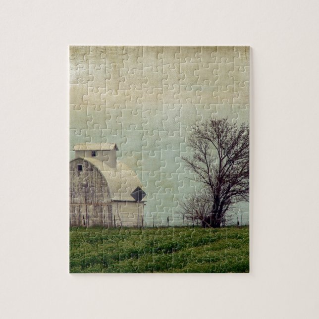 Kalona Iowa Fields and Barn With Tree Jigsaw Puzzle (Vertical)