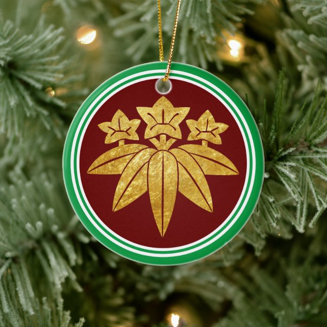 Kamakura Minamoto Mon Japanese Clan Faux Gold Ceramic Tree Decoration (Tree)