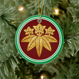 Kamakura Minamoto Mon Japanese clan in faux gold Ceramic Tree Decoration