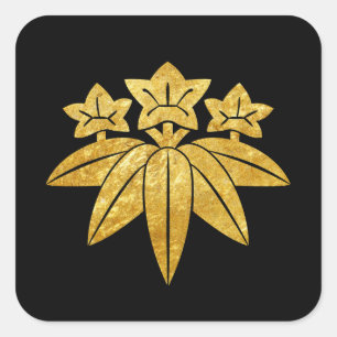 Kamakura Minamoto Mon Japanese faux gold on black Square Sticker