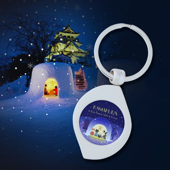 Kamakura Snow Globe: Japan Winter Tradition Key Ring (Edo-Neko's Snowy Celebration Metal Keychain)