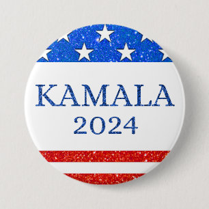 KAMALA 2024 Glitter American Flag 7.5 Cm Round Badge