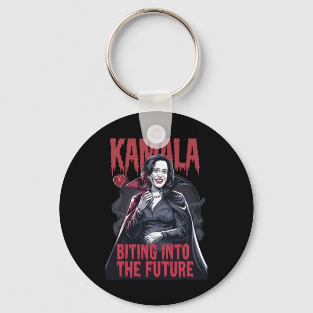 Kamala Biting The Future Vampire Kamala Harris Hal Key Ring (Front)