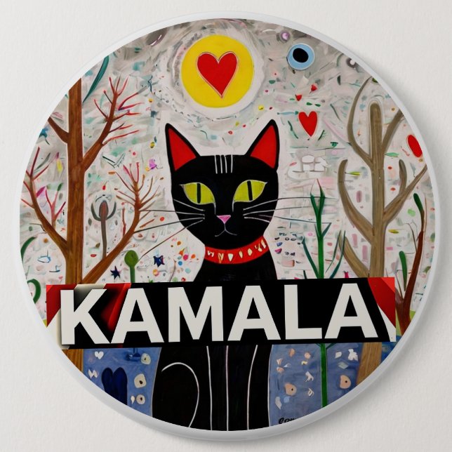 Kamala Black Cat heart Kamala Button (Front)