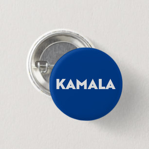 Kamala blue and white modern bold typography 3 cm round badge